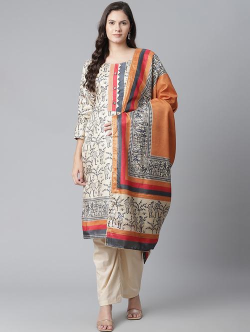 printed unstitched suit set - 17960596 - Very Small Image - 1