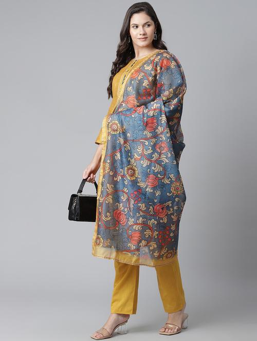 yellow silk blend unstitched suit - 17960612 - Very Small Image - 1