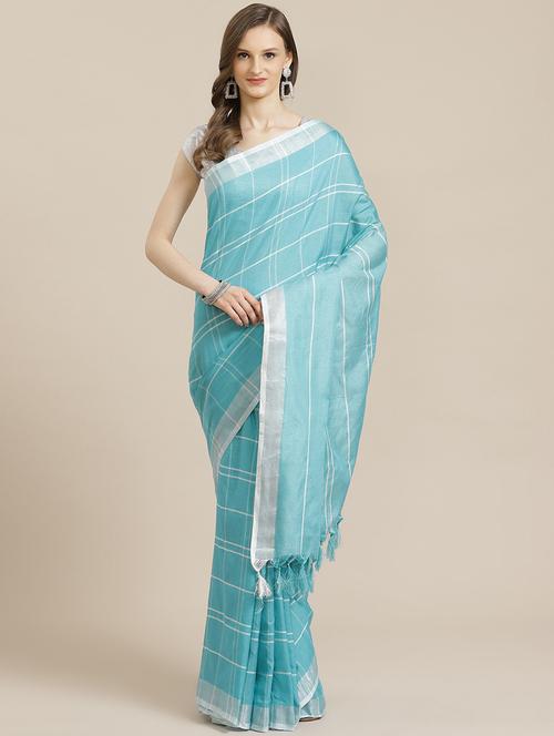 women's checks blue colored saree - 17961553 - Very Small Image - 1