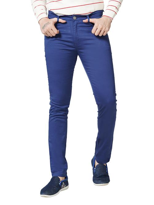 blue solid flat front casual trouser - 17963396 - Very Small Image - 1