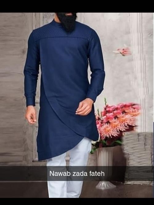 men kurta plain blue color side  - 17963655 - Very Small Image - 1