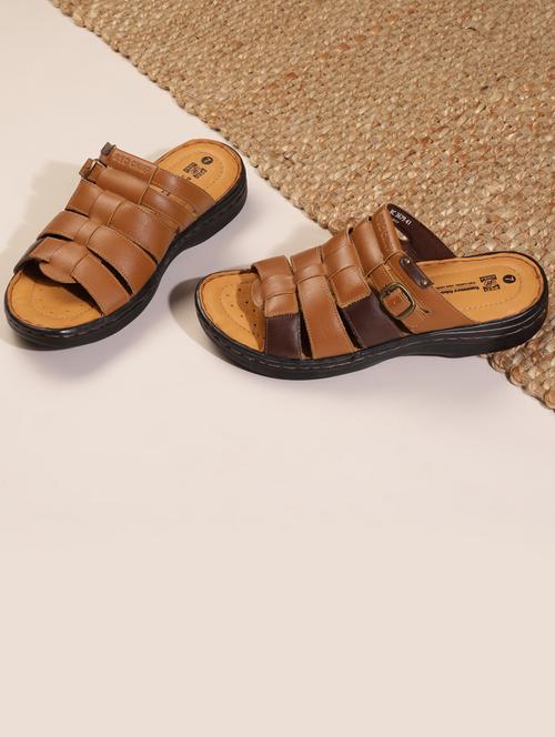 brown leather slip on sandals - 17965199 - Very Small Image - 1