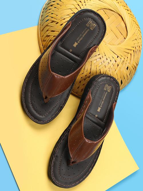 brown leather slip on flip flops - 17965201 - Very Small Image - 1