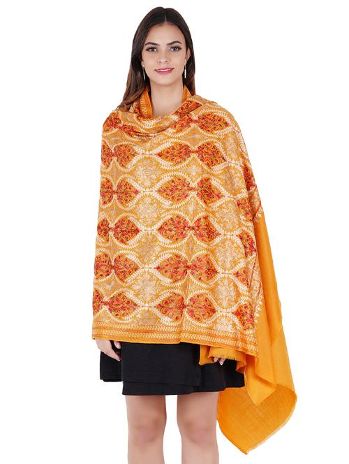 yellow wool embroidered shawl - 17967865 - Very Small Image - 1