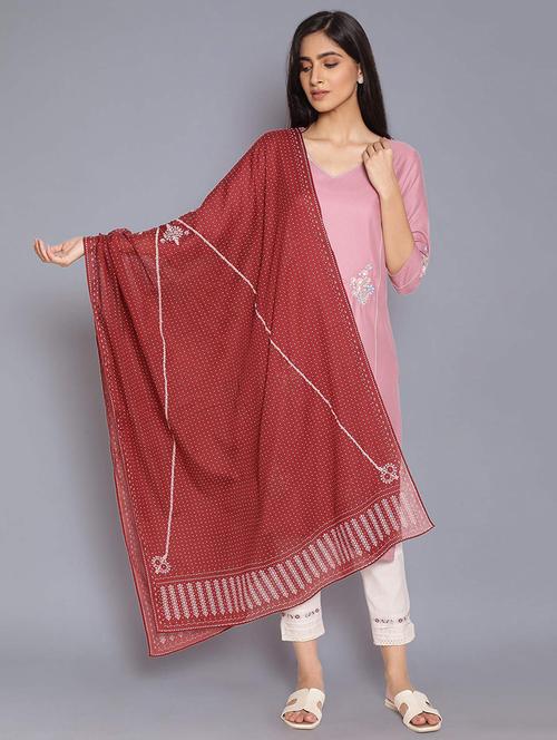 red cotton dupatta - 17968476 - Very Small Image - 1
