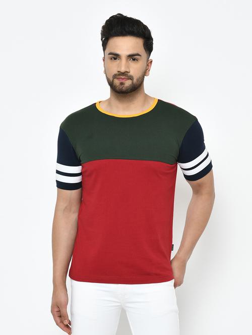 red color block cut & sew t-shirt - 17969176 - Very Small Image - 1