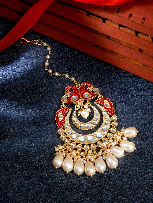 red gold plated maang teeka - 17969346 - Very Small Image - 1