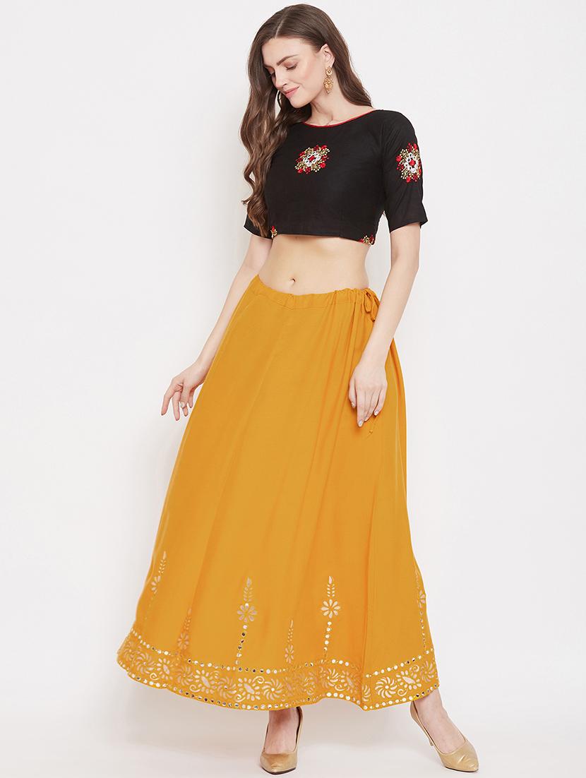 mustard rayon flared skirt - 17969485 - Zoom Image - 4