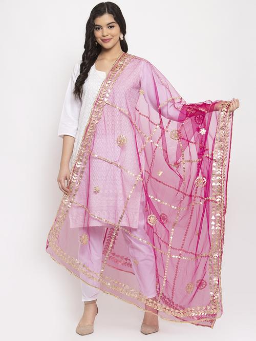 magenta net dupatta - 17970371 - Very Small Image - 1