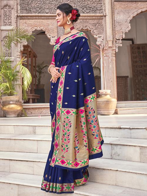 women's self design navy blue colored saree - 17970693 - Very Small Image - 1