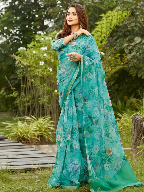 women's floral blue colored saree - 17970705 - Very Small Image - 1