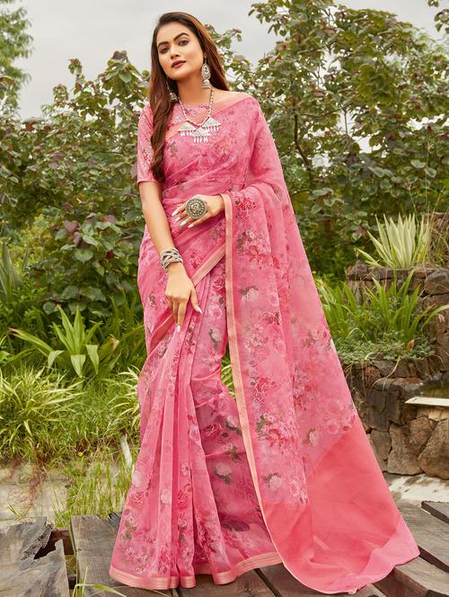 women's floral pink colored saree - 17970708 - Very Small Image - 1