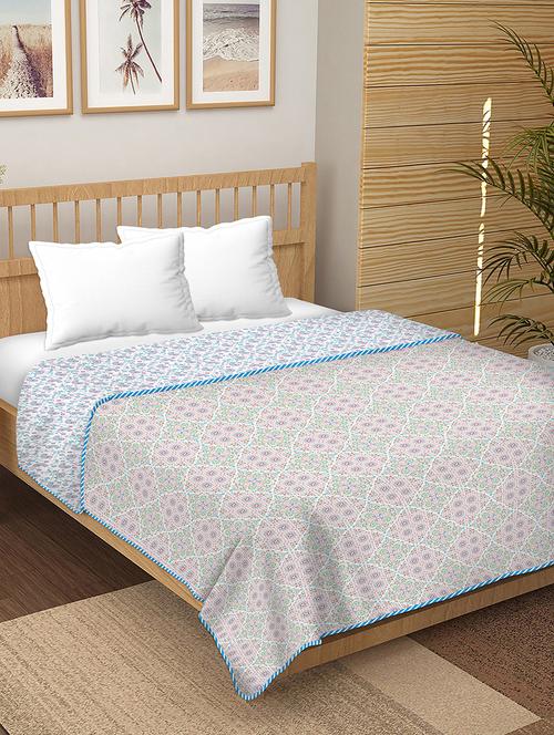 bella casa 144tc finland double dohar/ac blanket reversible 100% cotton (228 cm x 254 cm) (blue) -fin1043 - 17975582 - Very Small Image - 1