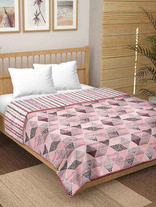 bella casa 144tc finland double dohar/ac blanket reversible 100% cotton (228 cm x 254 cm) (pink) -fin1048 - 17975587 - Very Small Image - 1