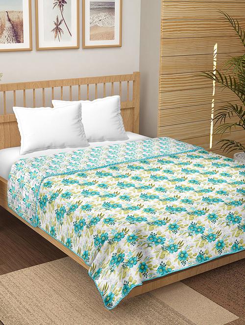 bella casa 144tc finland double dohar/ac blanket reversible 100% cotton (228 cm x 254 cm) (blue) -fin1054 - 17975593 - Very Small Image - 1