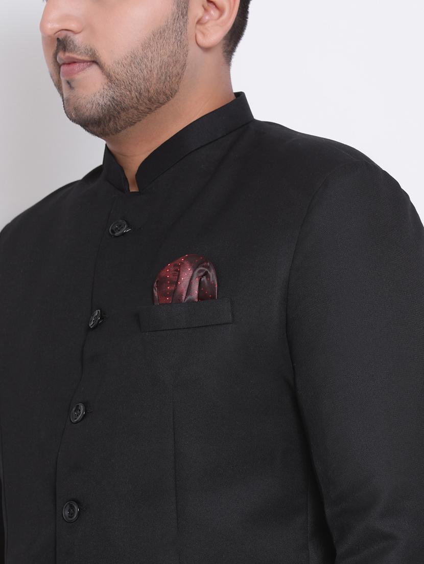 black solid bandhgala blazer - 17975815 - Zoom Image - 4