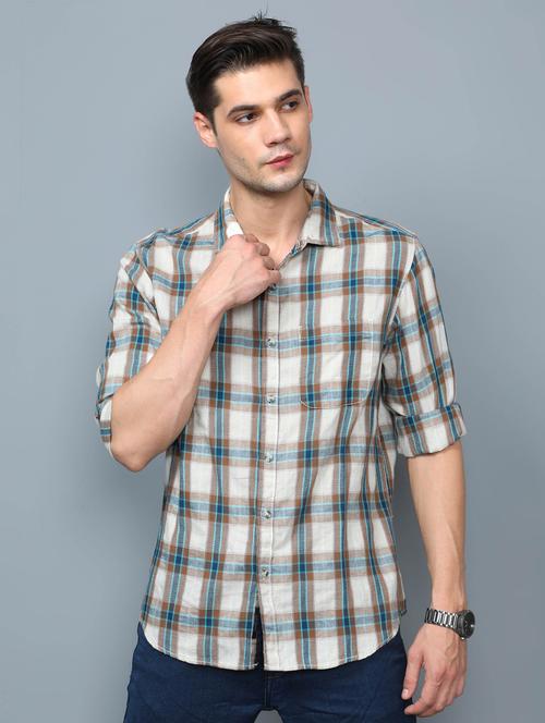 beige checkered casual shirt - 17976082 - Very Small Image - 1