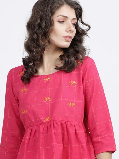 red cotton kurti - 17976165 - Very Small Image - 1