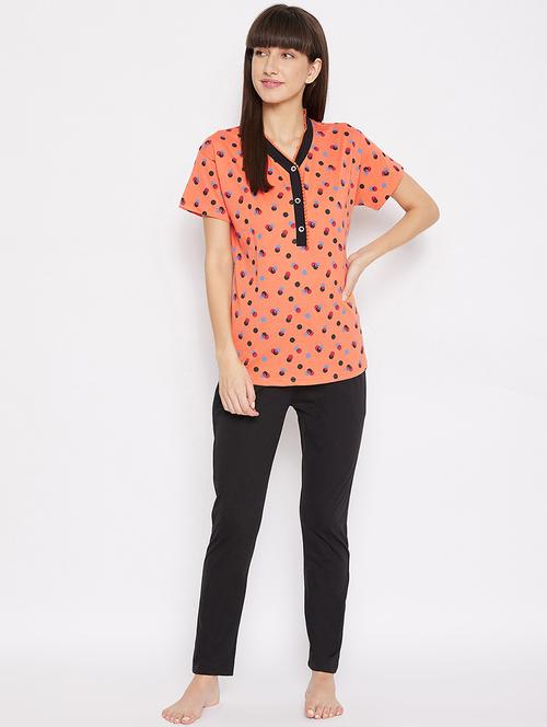 v-neck printed nightwear pajama set - 17976184 - Very Small Image - 1