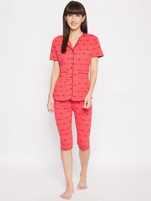 shirt collar printed nightwear pajama set - 17976195 - Very Small Image - 1