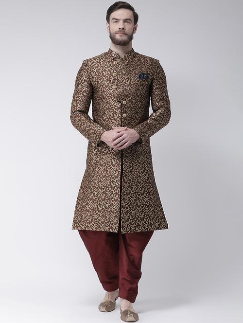 brown self-designed sherwani ethnic wear set - 17976375 - Very Small Image - 1