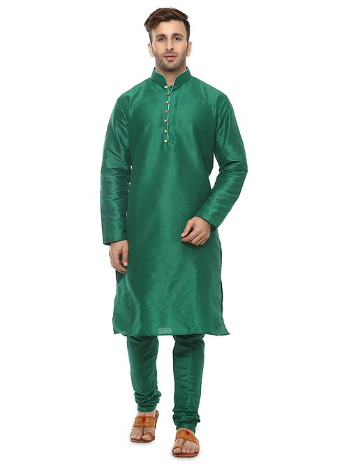 bottle-green solid kurta pyjama ethnic wear set - 17976463 - Very Small Image - 1