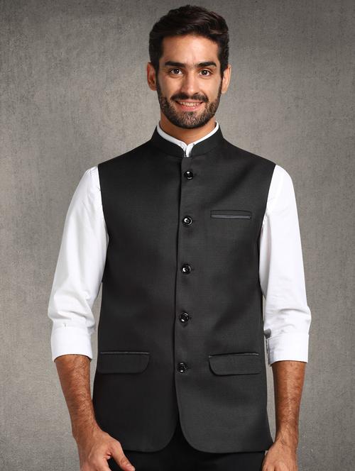 black solid nehru jacket - 17976472 - Very Small Image - 1