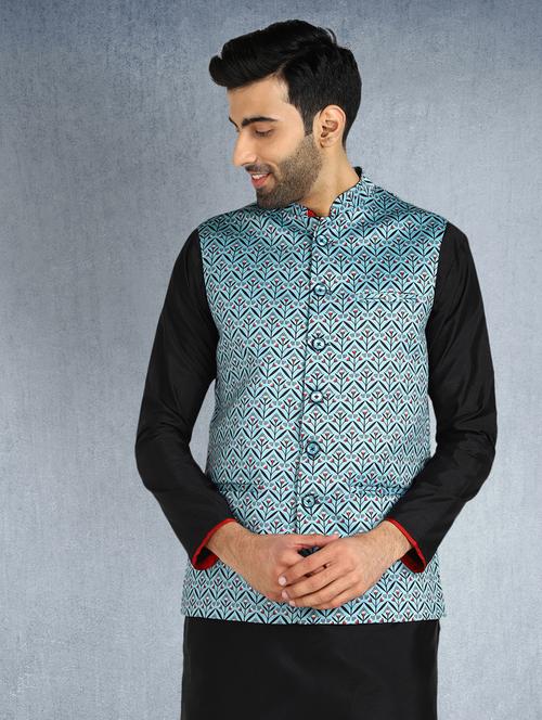 blue printed nehru jacket - 17976480 - Very Small Image - 1