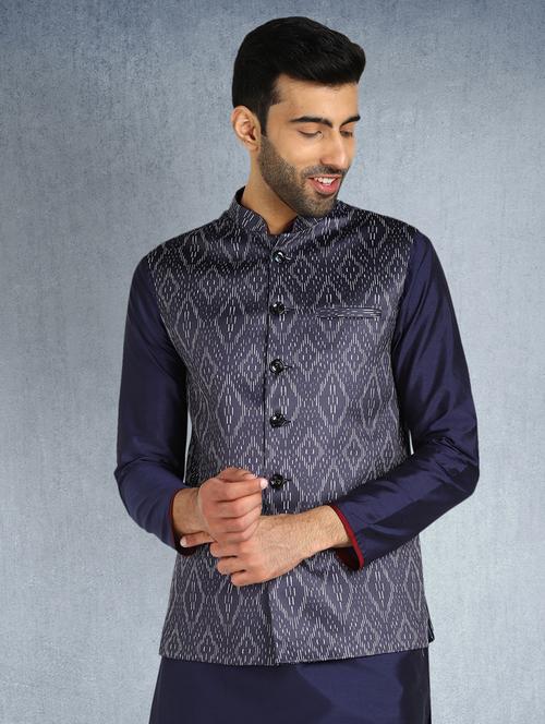 grey printed nehru jacket - 17976482 - Very Small Image - 1