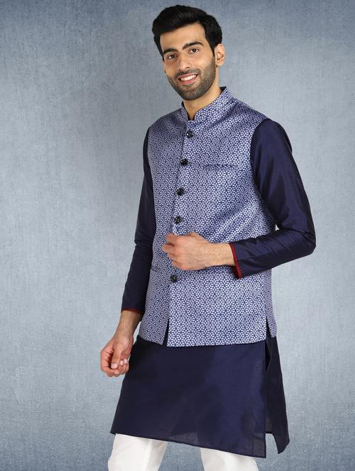 blue printed nehru jacket - 17976485 - Very Small Image - 1