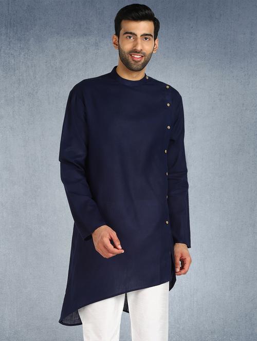 navy blue solid asymmetric kurta - 17976644 - Very Small Image - 1