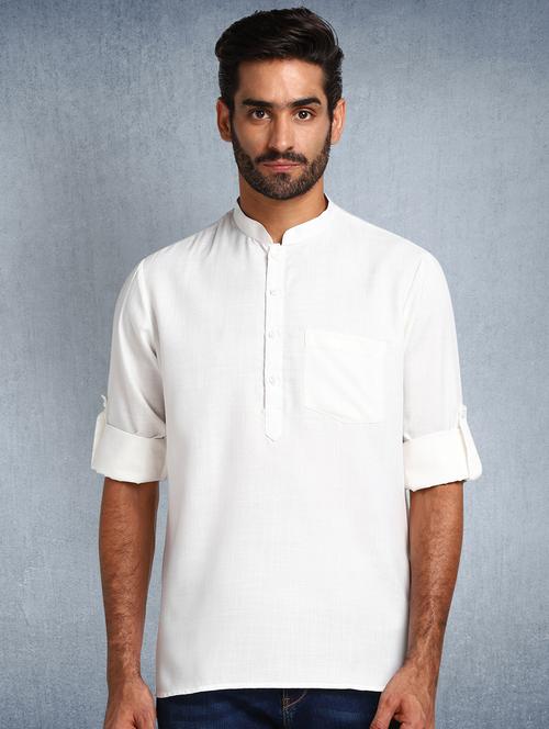 white solid short  kurta - 17976666 - Very Small Image - 1