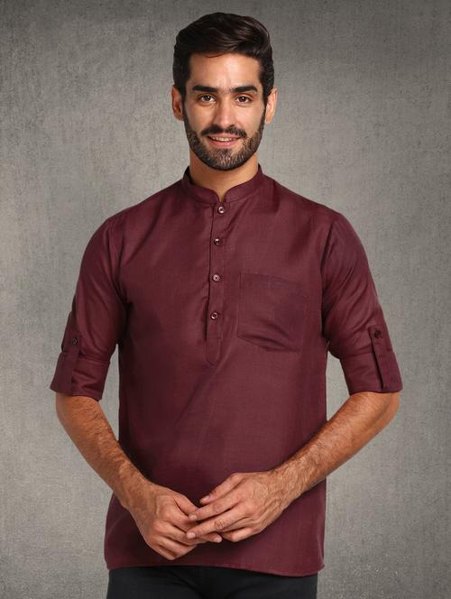 maroon solid short  kurta - 17976675 - Very Small Image - 1