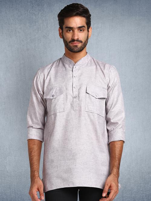 grey solid short  kurta - 17976677 - Very Small Image - 1
