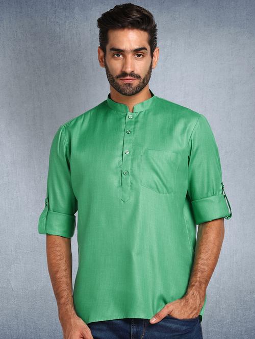 green solid short  kurta - 17976678 - Very Small Image - 1