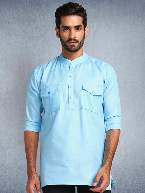 blue solid short  kurta - 17976680 - Very Small Image - 1