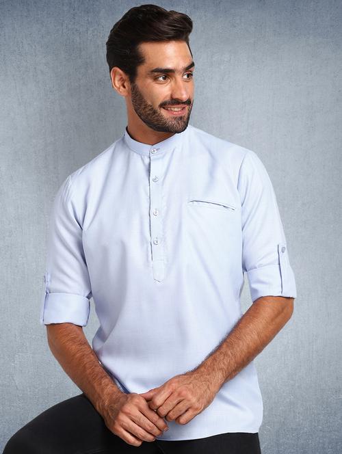 blue solid short  kurta - 17976681 - Very Small Image - 1