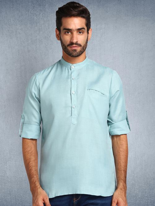 blue solid short  kurta - 17976682 - Very Small Image - 1