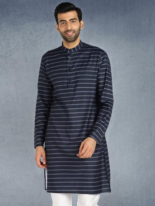 navy blue printed long kurta - 17976685 - Very Small Image - 1