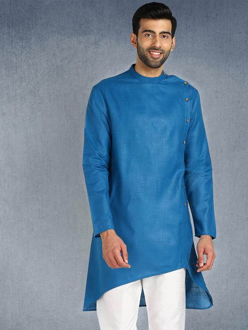 blue solid asymmetric long kurta - 17976691 - Very Small Image - 1