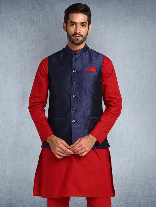 navy blue solid nehru jacket - 17976703 - Very Small Image - 1