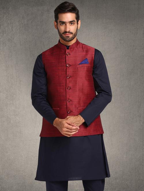 maroon printed nehru jacket - 17976704 - Very Small Image - 1