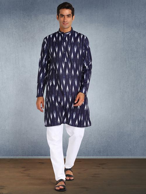 navy blue printed kurta pyjama ethnic wear set - 17976707 - Very Small Image - 1