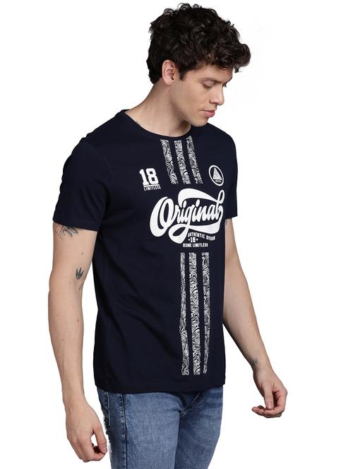 navy blue front printed t-shirt - 17977217 - Very Small Image - 1