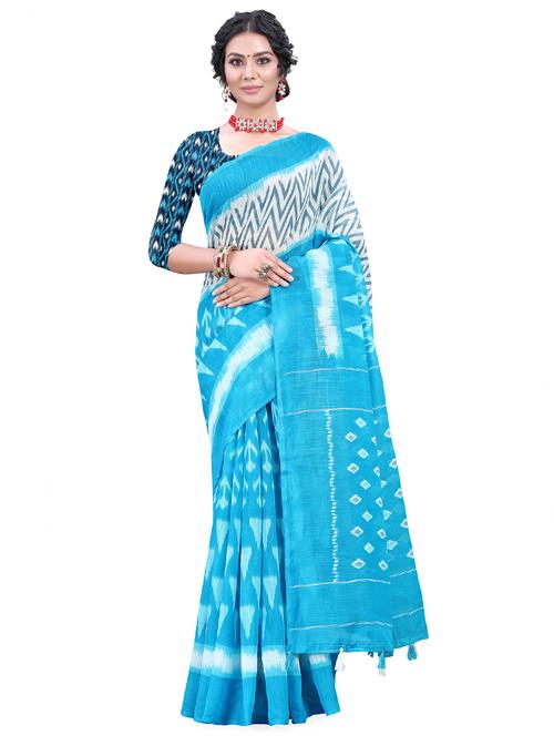 ikat printed saree  with blouse - 17977631 - Very Small Image - 1