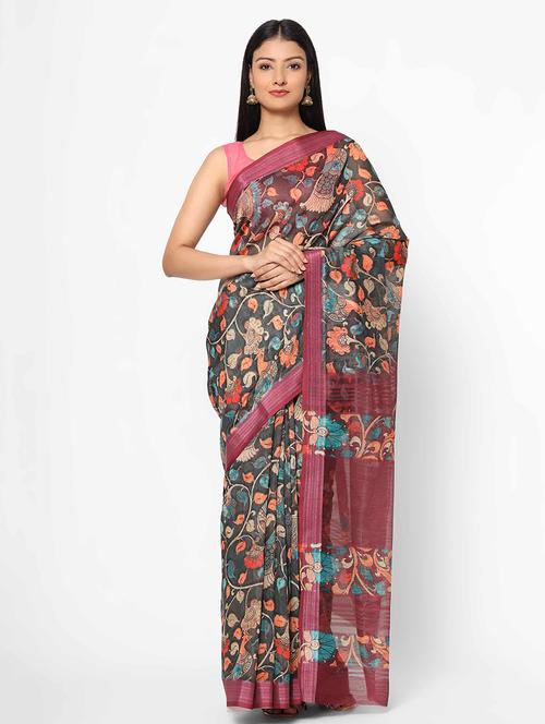 floral printed saree with blouse - 17979152 - Very Small Image - 1