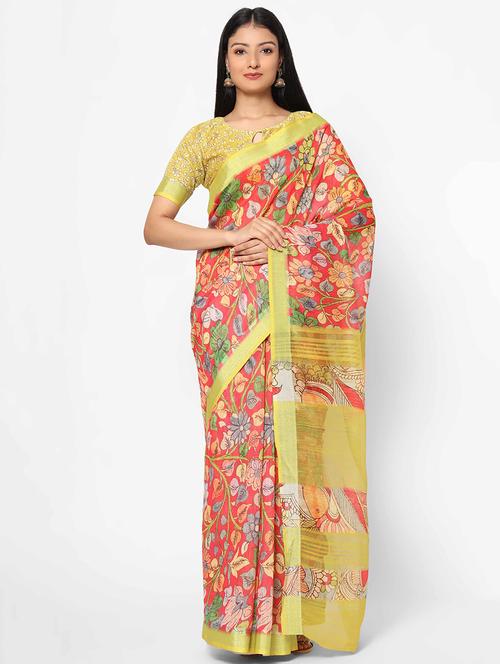 women's floral pink colored saree with blouse - 17979153 - Very Small Image - 1