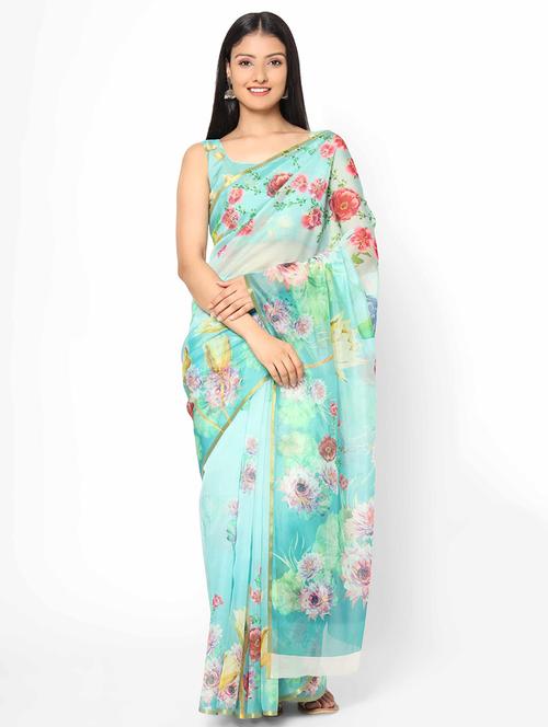 floral printed saree with blouse - 17979157 - Very Small Image - 1