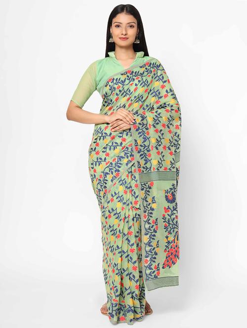 women's floral green colored saree with blouse - 17979166 - Very Small Image - 1