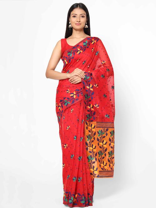women's self design red colored saree with blouse - 17979170 - Very Small Image - 1